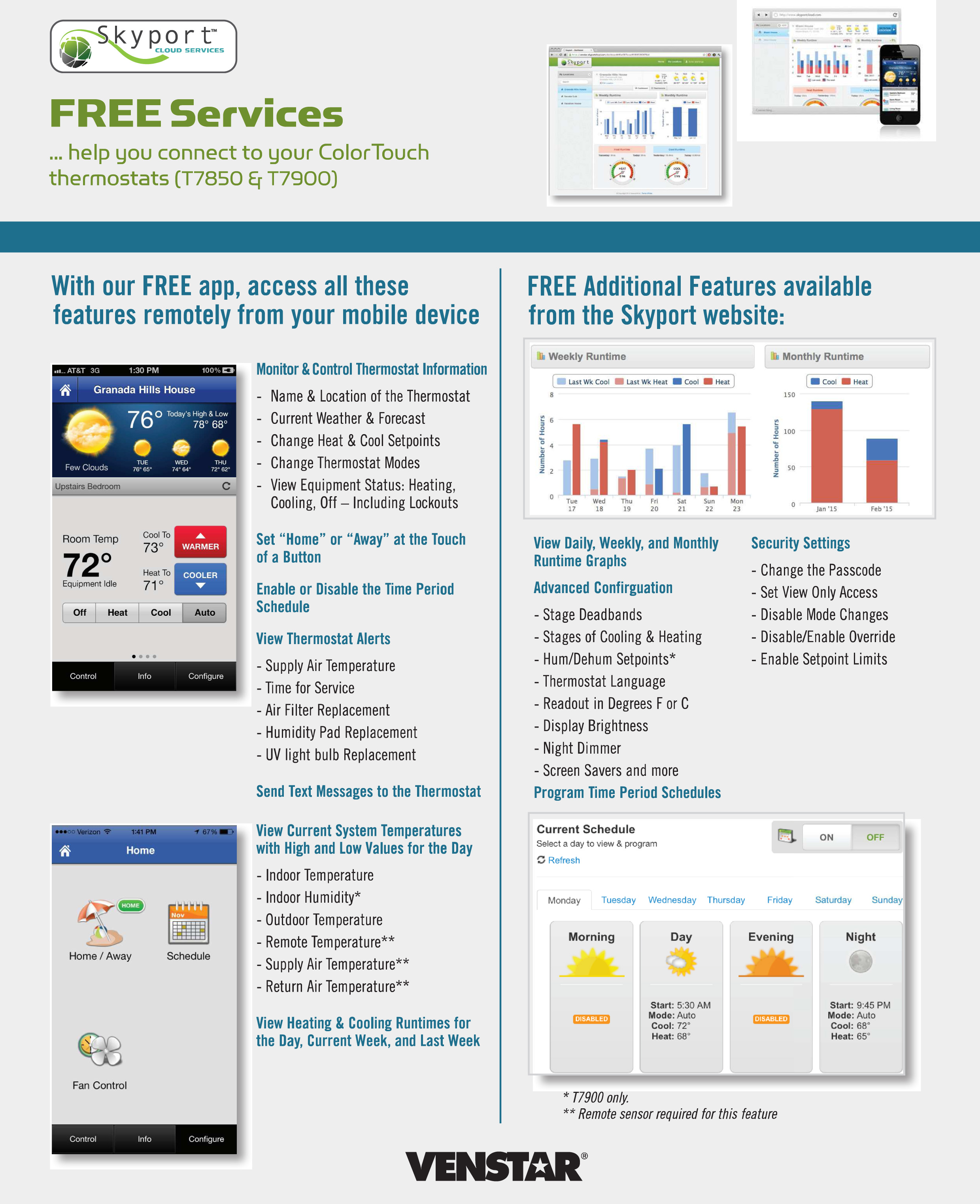 Venstar 4H/2C ColorTouch WiFi Programmable De/Humidification Thermostat,  T7900